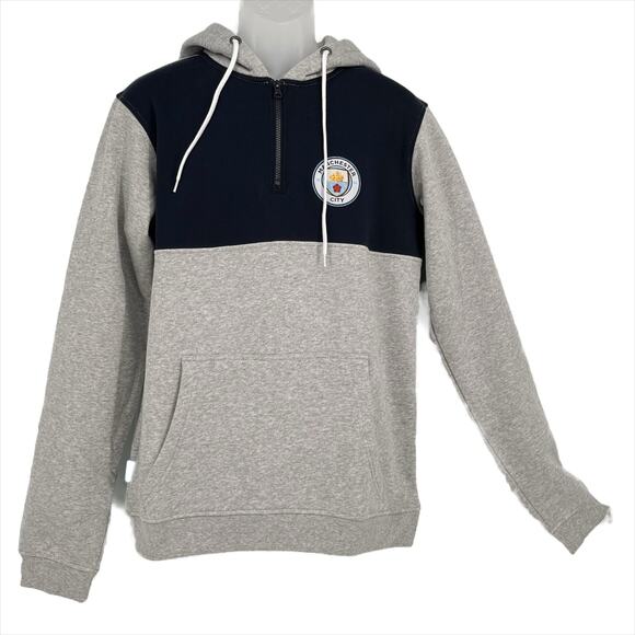 Manchester City Football Club 1/4 Zip Hoodie in Grey and Navy Blue Size Medium - Picture 1 of 8